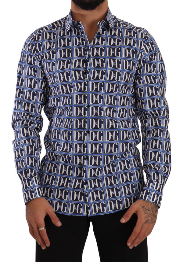 Blue Logo Mania Slim Fit Cotton Shirt