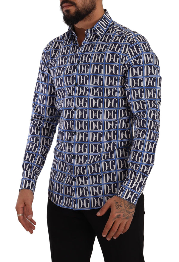 Blue Logo Mania Slim Fit Cotton Shirt