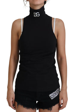 Black Cotton Turtle Neck Sleeveless Tank Top