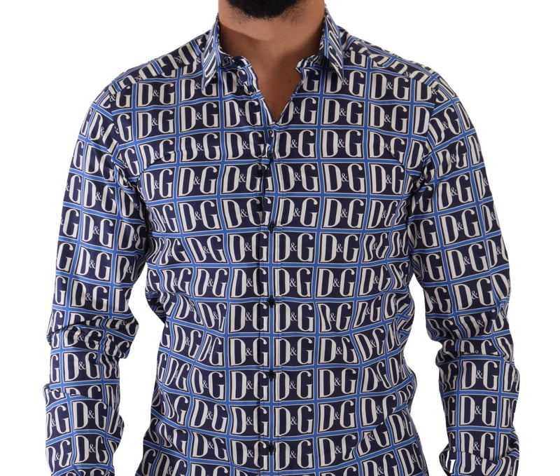 Blue Logo Mania Slim Fit Cotton Shirt