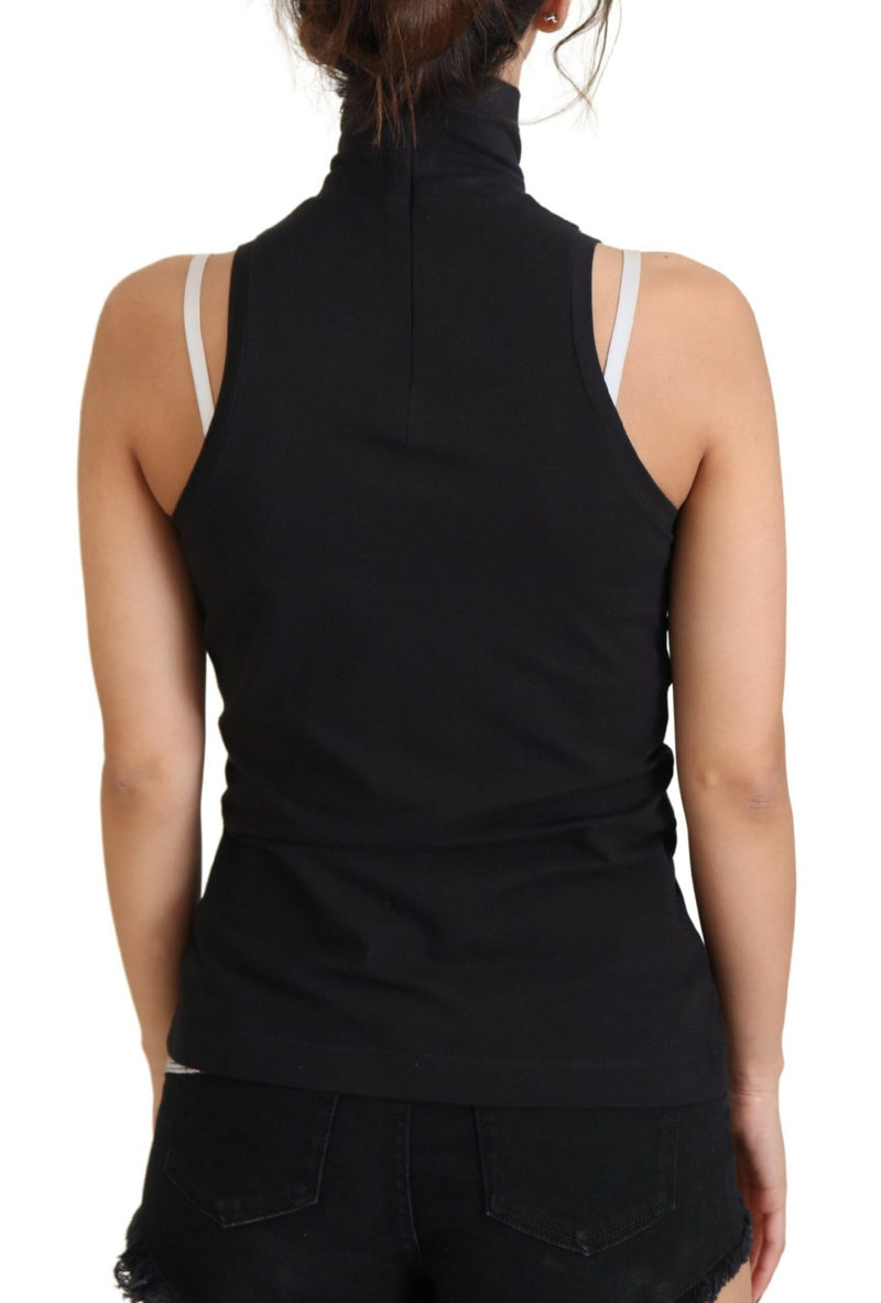 Black Cotton Turtle Neck Sleeveless Tank Top