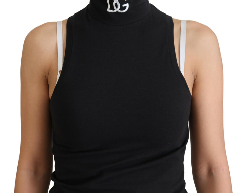 Black Cotton Turtle Neck Sleeveless Tank Top