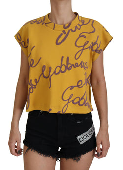 Yellow DG Logo Print Casual Blouse Cropped Top