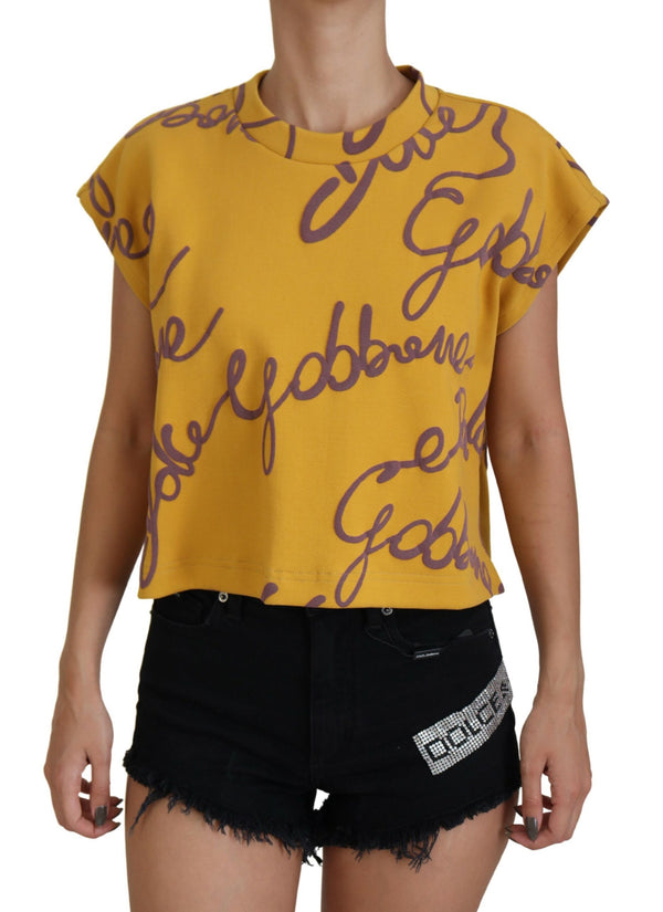 Yellow DG Logo Print Casual Blouse Cropped Top