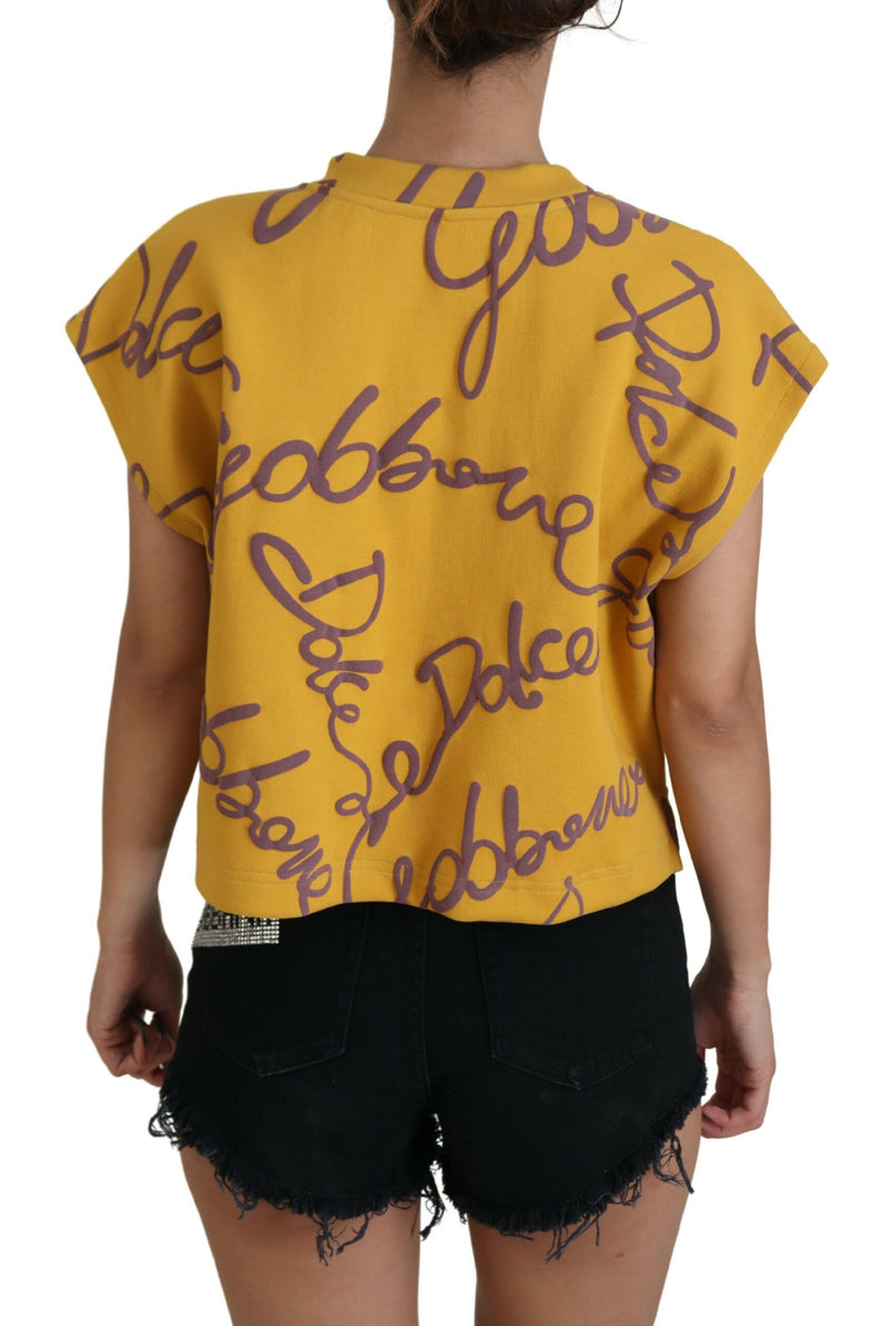 Yellow DG Logo Print Casual Blouse Cropped Top