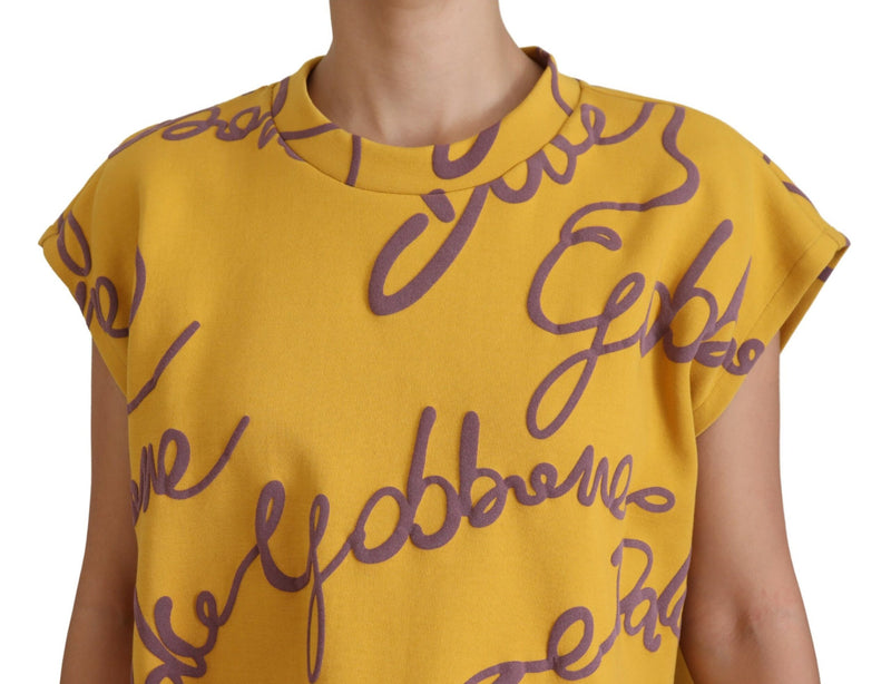 Yellow DG Logo Print Casual Blouse Cropped Top