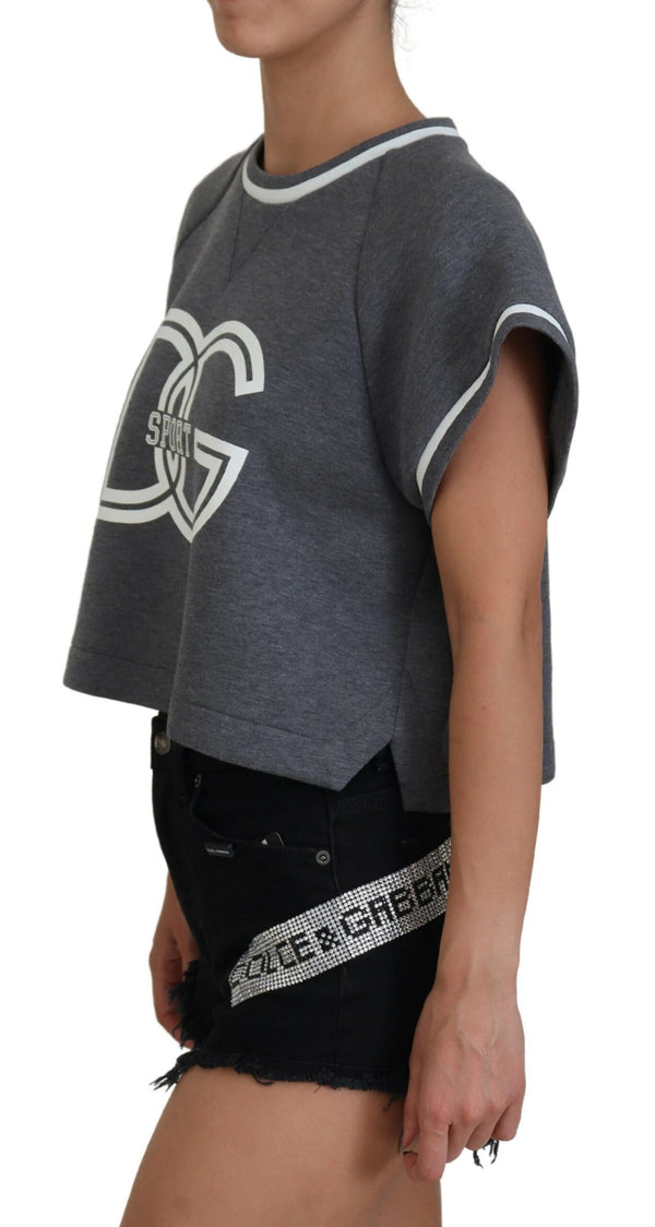 Gray DG Logo Print Casual Blouse Cropped Top