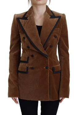 Brown Double Breasted Blazer Cotton Jacket