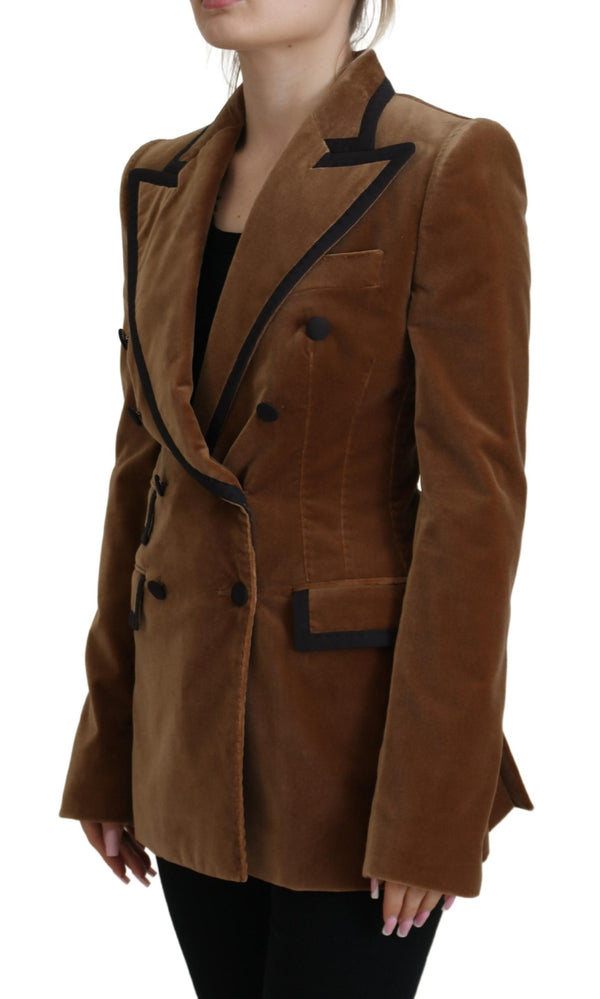 Brown Double Breasted Blazer Cotton Jacket