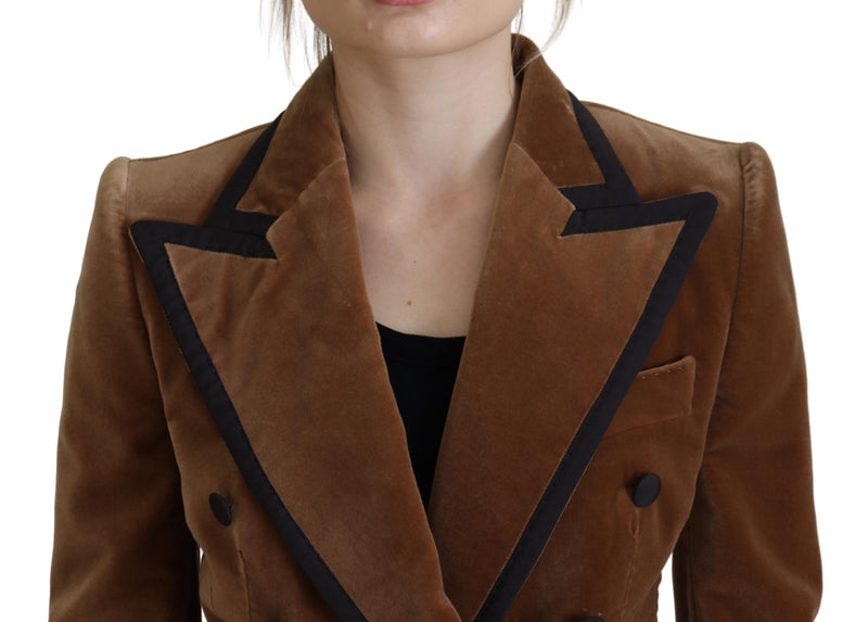 Brown Double Breasted Blazer Cotton Jacket