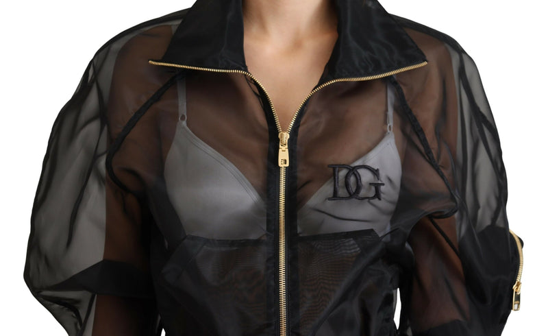 Black Nylon See Through Full Zip Bomber Jacket