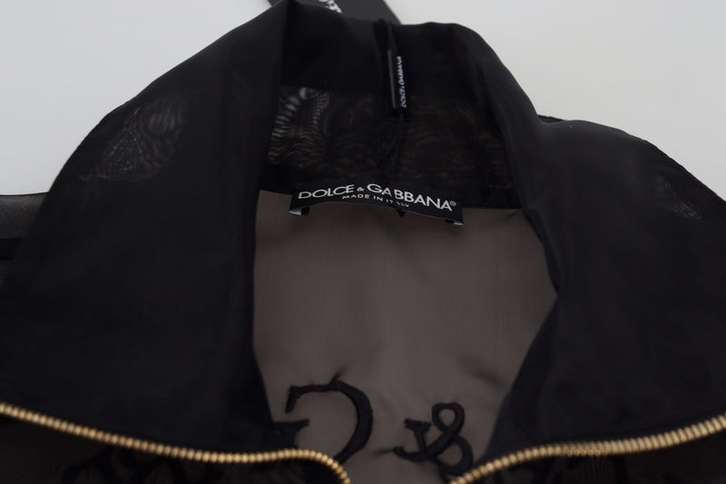 Black Nylon See Through Full Zip Bomber Jacket