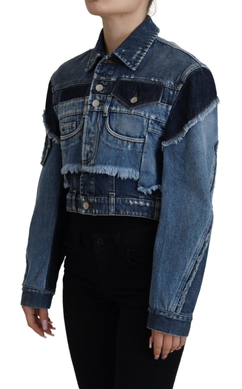 Blue Denim Cotton Short Blouson Jacket