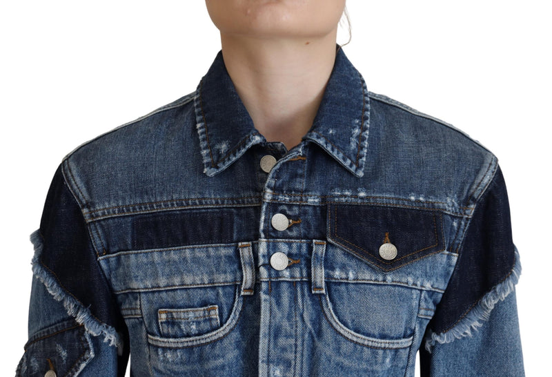 Blue Denim Cotton Short Blouson Jacket