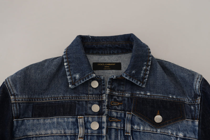 Blue Denim Cotton Short Blouson Jacket