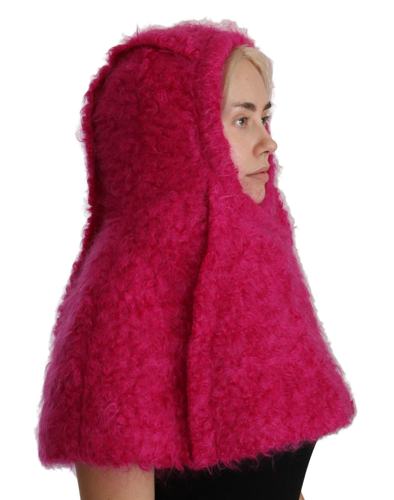 Pink Mohair Shearling Wool Hat Hooded Scarf