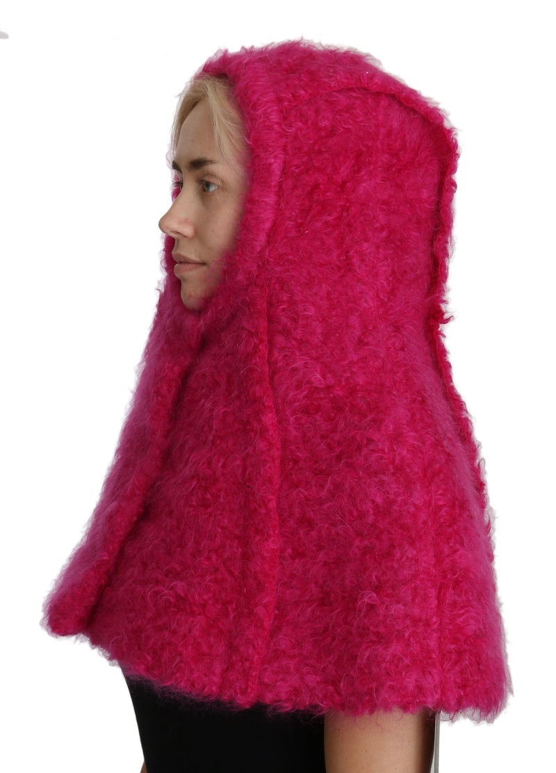 Pink Mohair Shearling Wool Hat Hooded Scarf