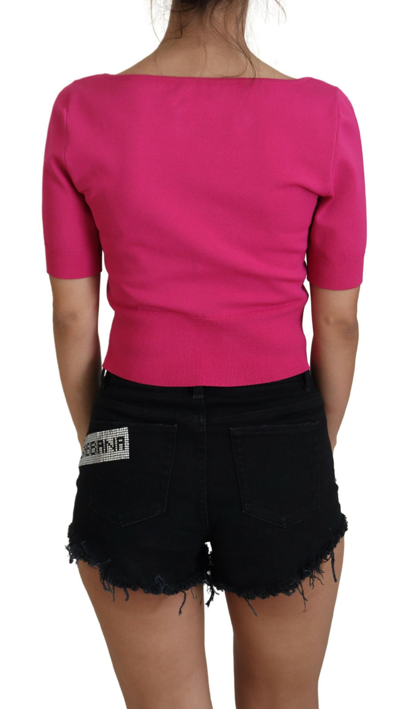 Pink Short Sleeves Casual Blouse Cropped Top