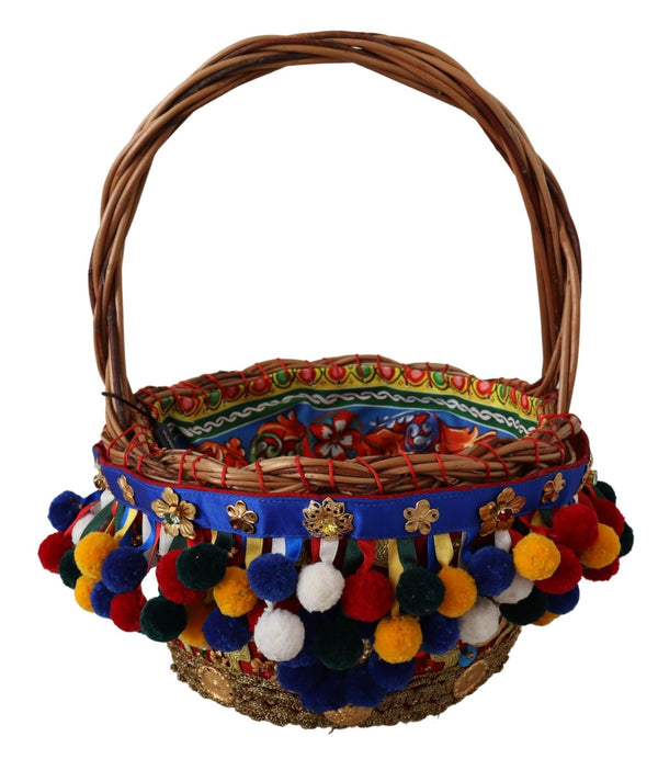 Multicolor Cotton Embellished Agnese Basket Tote Bag