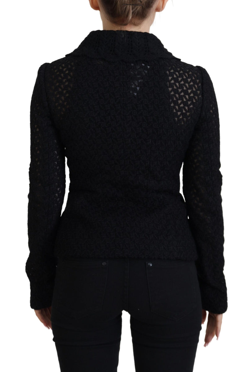 Black Wool Knitted Button Down Collar Jacket