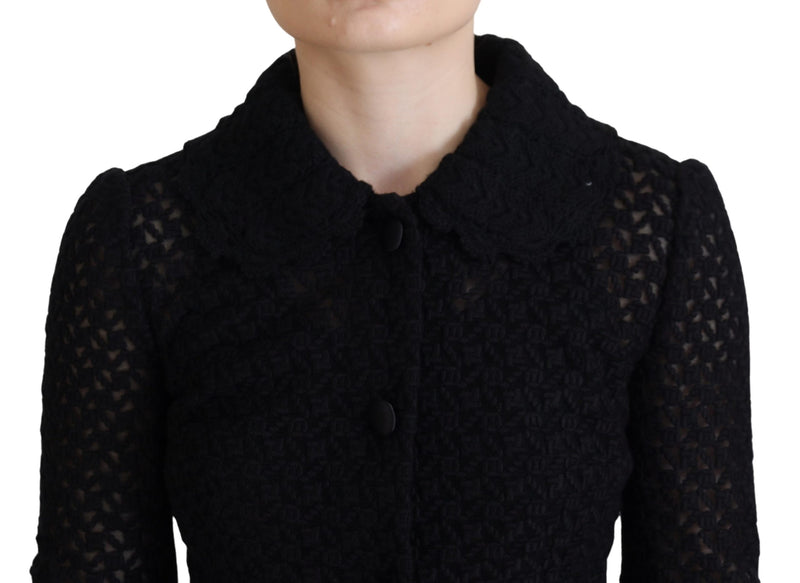 Black Wool Knitted Button Down Collar Jacket