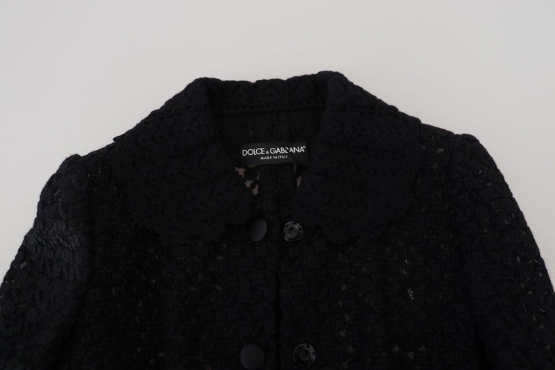 Black Wool Knitted Button Down Collar Jacket