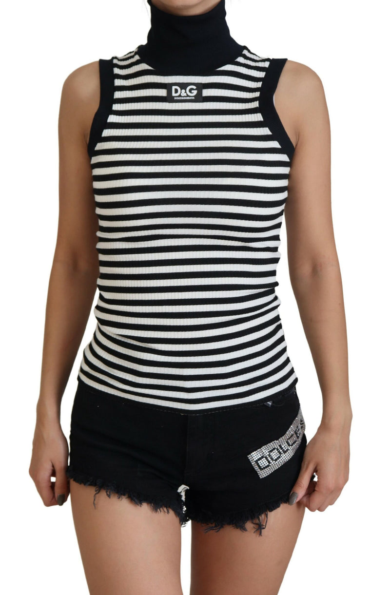 Black White Striped Sleeveless Tank Top