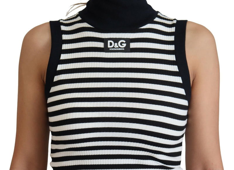 Black White Striped Sleeveless Tank Top