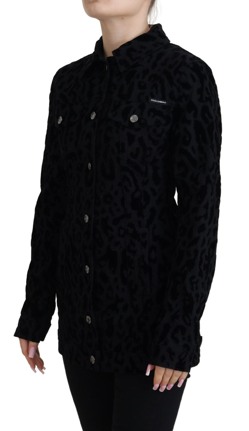 Black Leopard Long Sleeve Denim Cotton Jacket