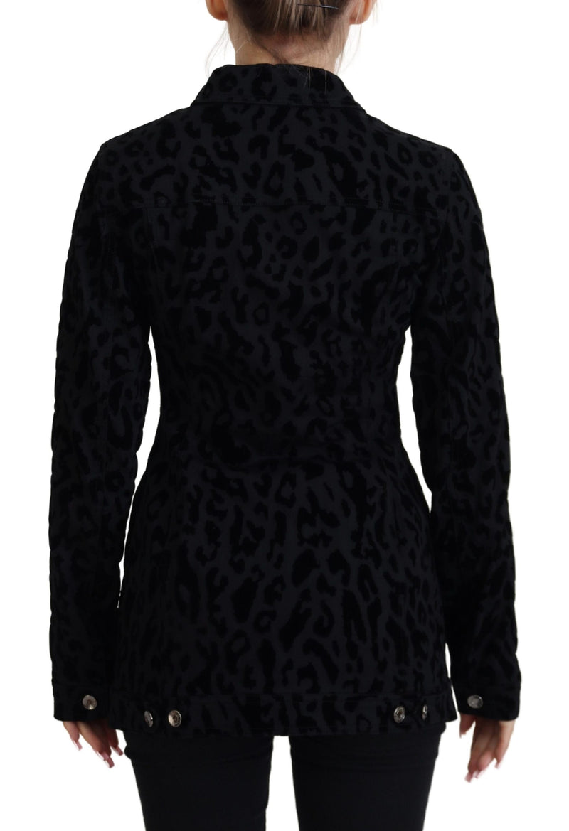 Black Leopard Long Sleeve Denim Cotton Jacket