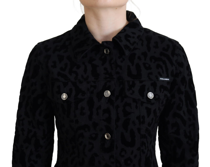 Black Leopard Long Sleeve Denim Cotton Jacket