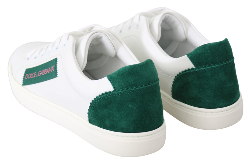 White Green Leather Low Top Sneakers Womens Shoes