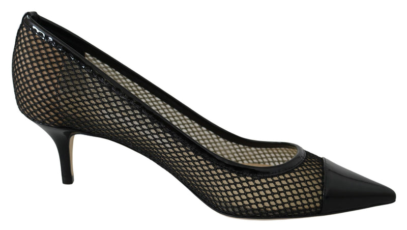 Black Mesh and Leather Amika 50 Pumps