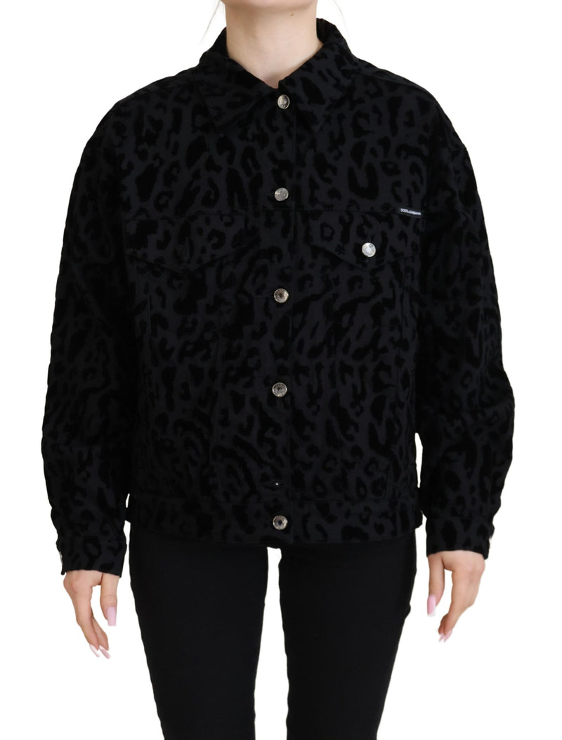 Black Leopard Long Sleeve Denim Cotton Jacket