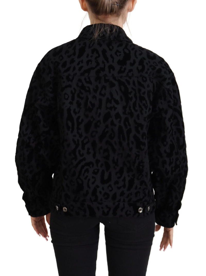 Black Leopard Long Sleeve Denim Cotton Jacket