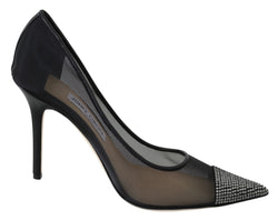 Amika 100 Black Leather Mesh Pumps