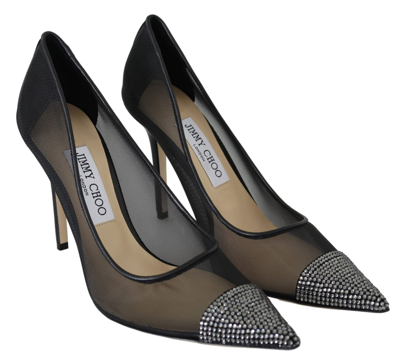 Amika 100 Black Leather Mesh Pumps