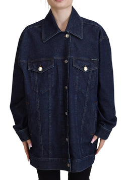 Blue Button Down Denim Collared Cotton Jacket