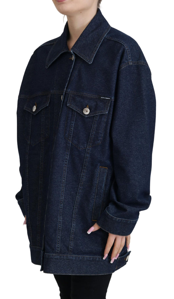 Blue Button Down Denim Collared Cotton Jacket