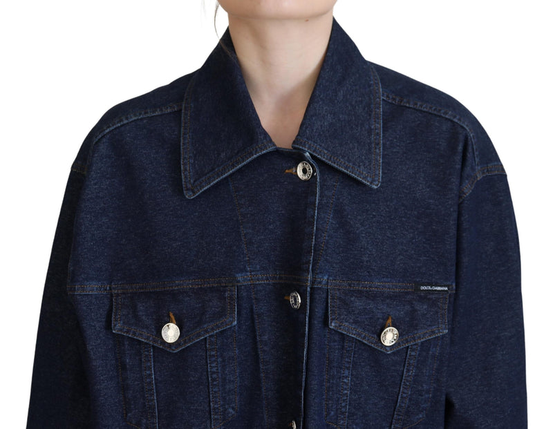 Blue Button Down Denim Collared Cotton Jacket