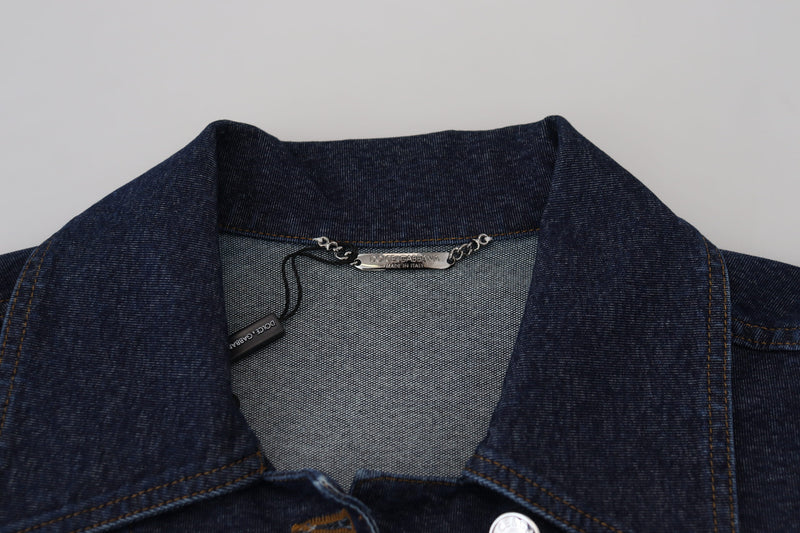 Blue Button Down Denim Collared Cotton Jacket