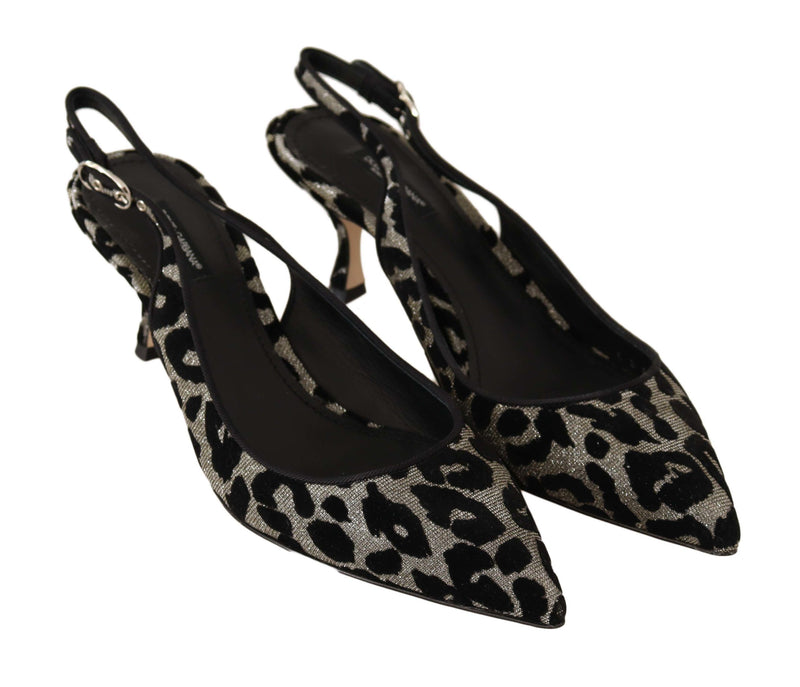 Silver Leopard Print Slingback Pumps