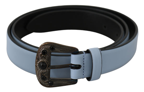 Blue Black Crystal Baroque Buckle Leather Belt