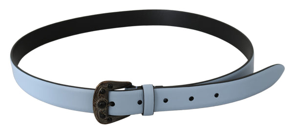 Blue Black Crystal Baroque Buckle Leather Belt