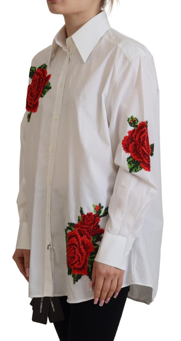 White Cotton Flower Embroidery Shirt Top