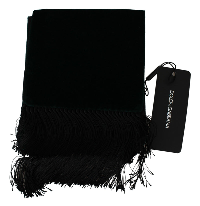 Scarf Dark Green Velvet Cotton Blend Fringes