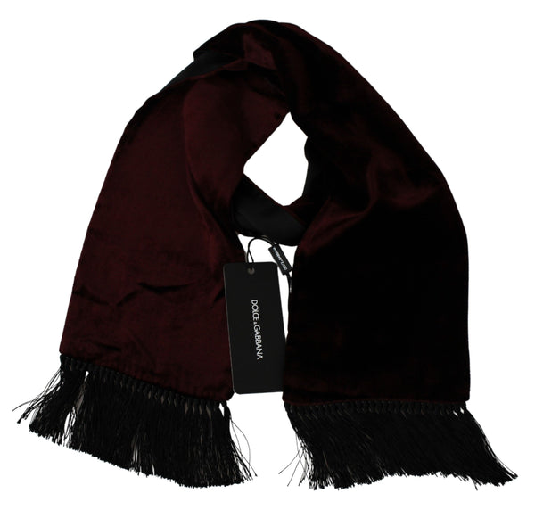 Scarf Maroon Black Silk Neck Wrap Fringes