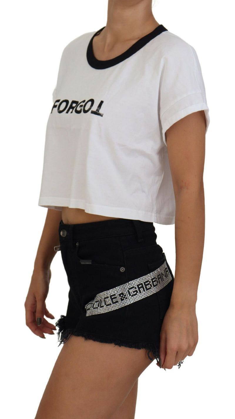 White Forgot Print Short Sleeves Crop T-shirt