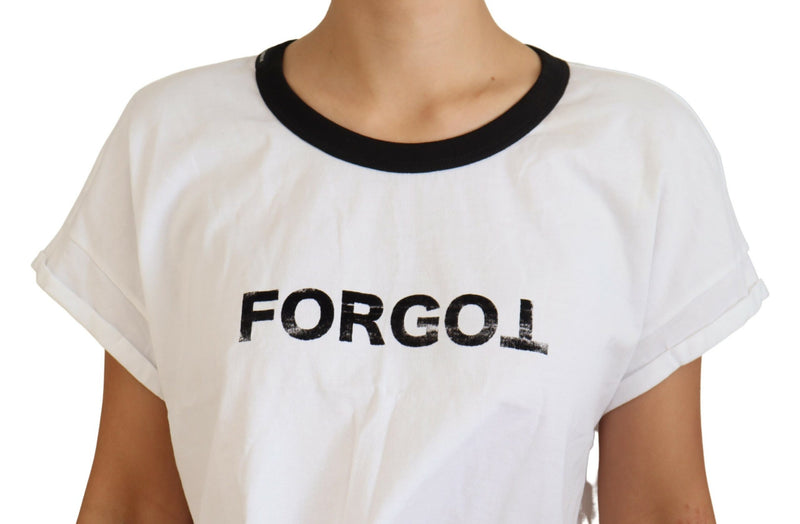 White Forgot Print Short Sleeves Crop T-shirt