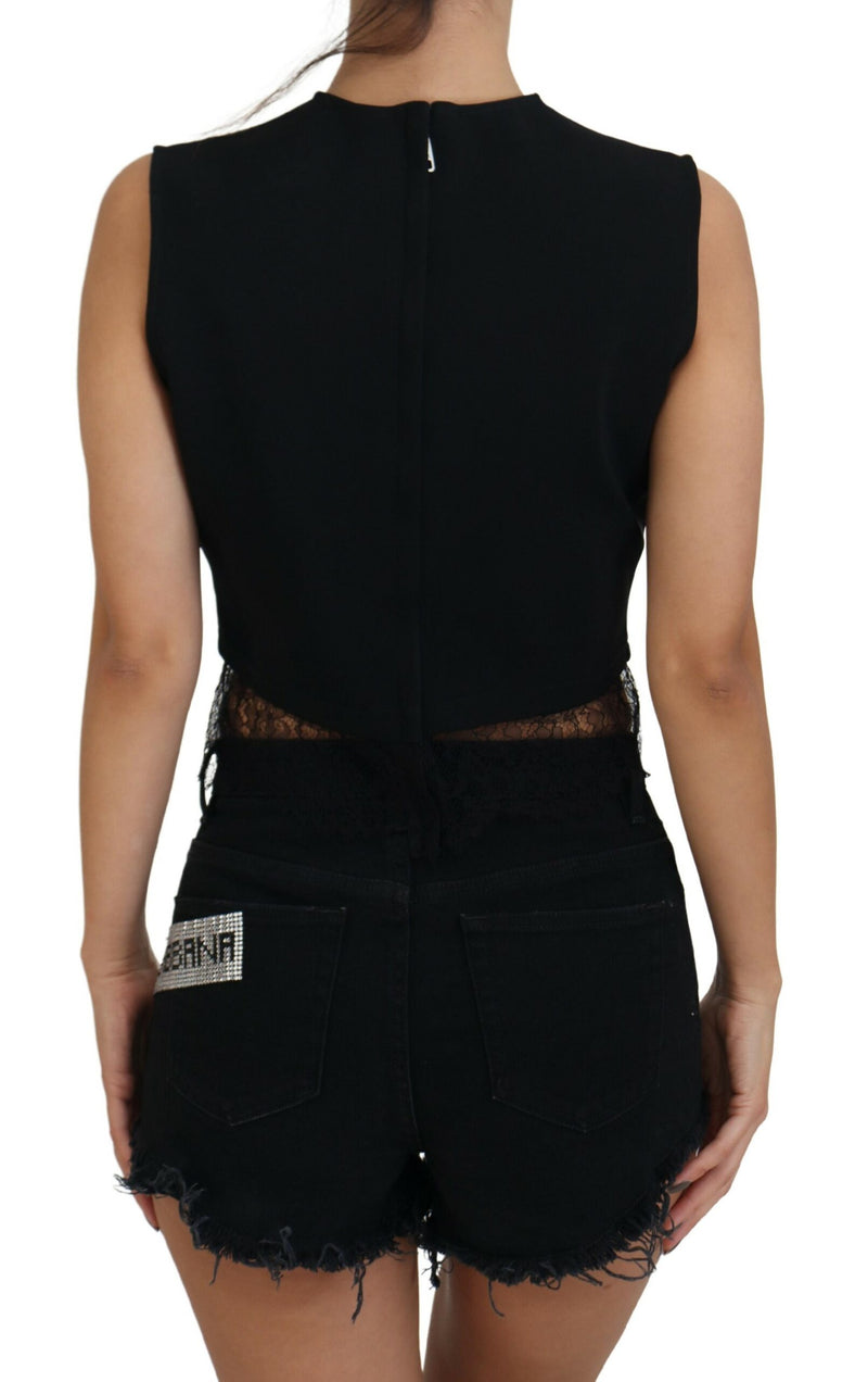 Black Crystal Embellishment Sleeveless Top